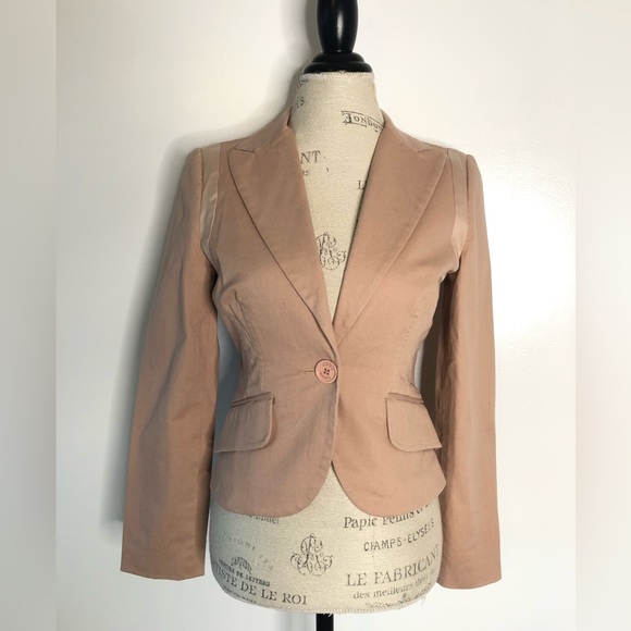 Y2K Bebe Khaki Cropped One Button Blazer Small - Picture 2 of 10